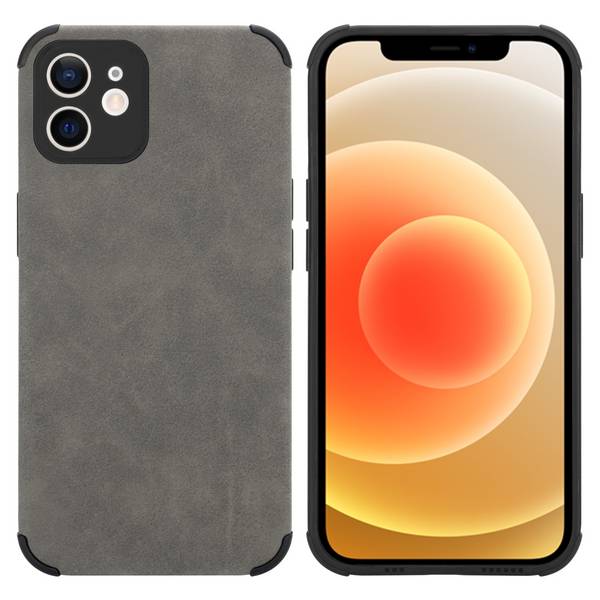 Cadorabo Hülle für Apple iPhone 12 Schutz Hülle in Grau TPU Silikon Etui edle Kunst-Wildleder Rückseite