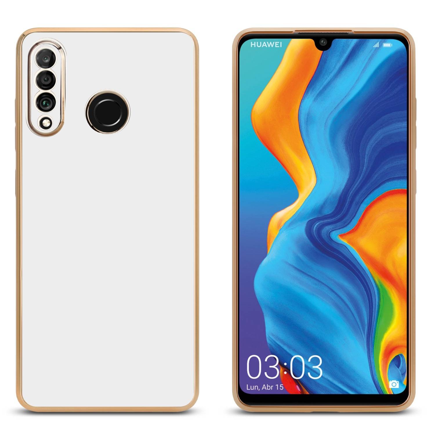 Cadorabo Schutzhülle für Huawei P30 LITE Hülle in Weiß Handyhülle TPU Silikon Kameraschutz Etui Case-2
