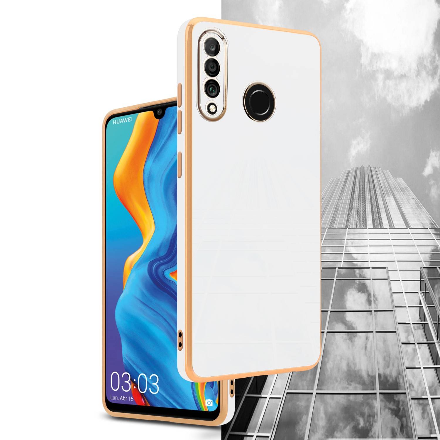 Cadorabo Schutzhülle für Huawei P30 LITE Hülle in Weiß Handyhülle TPU Silikon Kameraschutz Etui Case-3