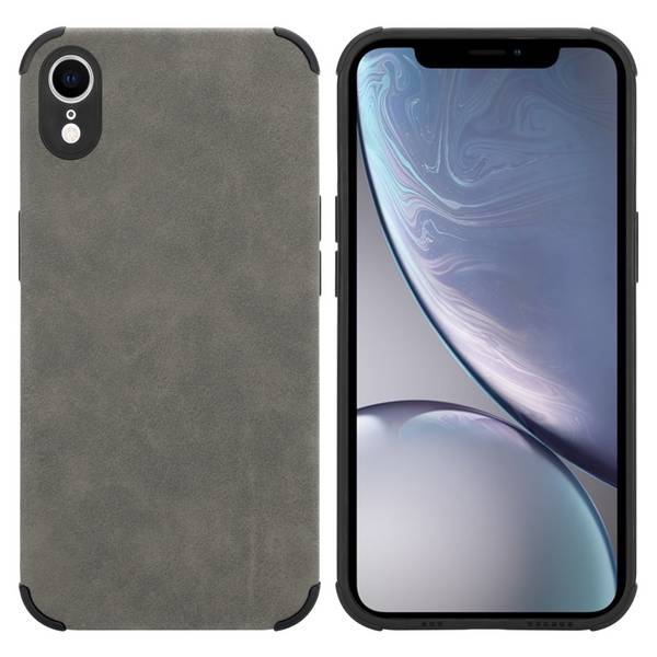 Cadorabo Hülle für Apple iPhone XR Schutz Hülle in Grau TPU Silikon Etui edle Kunst-Wildleder Rückseite