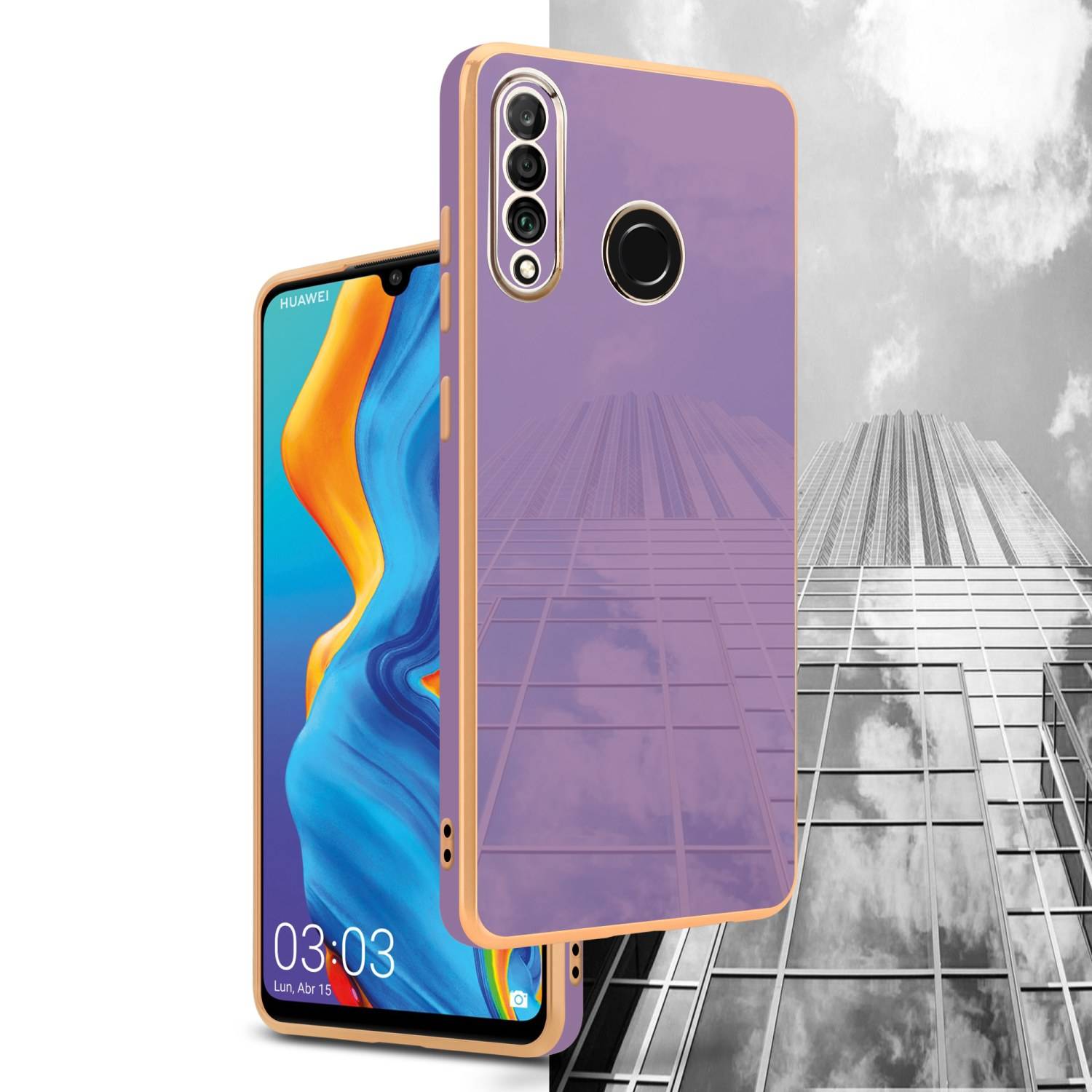 Cadorabo Schutzhülle für Huawei P30 LITE Hülle in Lila Handyhülle TPU Silikon Kameraschutz Etui Case-3