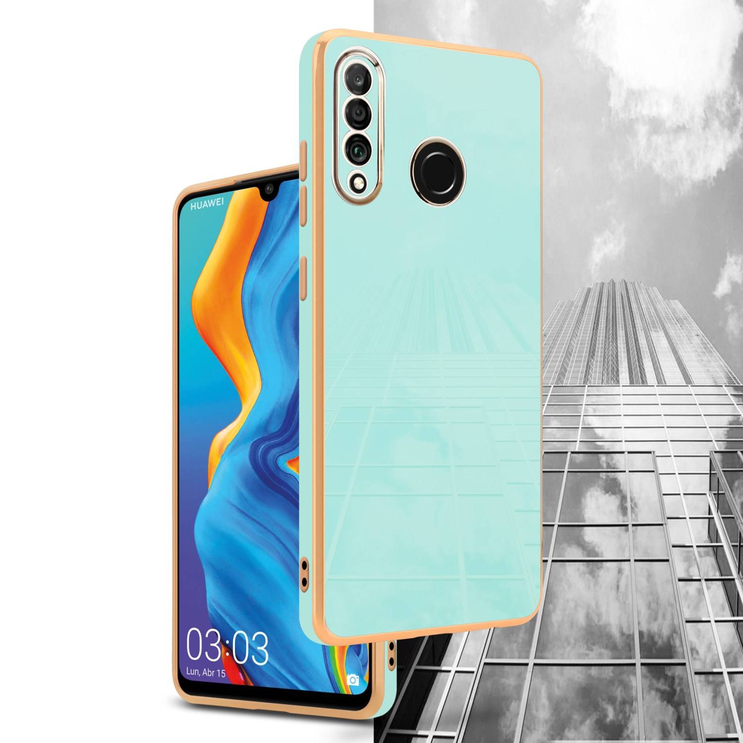 Cadorabo Schutzhülle für Huawei P30 LITE Hülle in Grün Handyhülle TPU Silikon Kameraschutz Etui Case-3