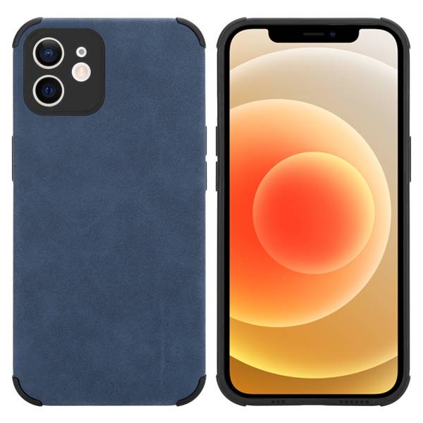 Cadorabo Hülle für Apple iPhone 12 Schutz Hülle in Blau TPU Silikon Etui edle Kunst-Wildleder Rückseite