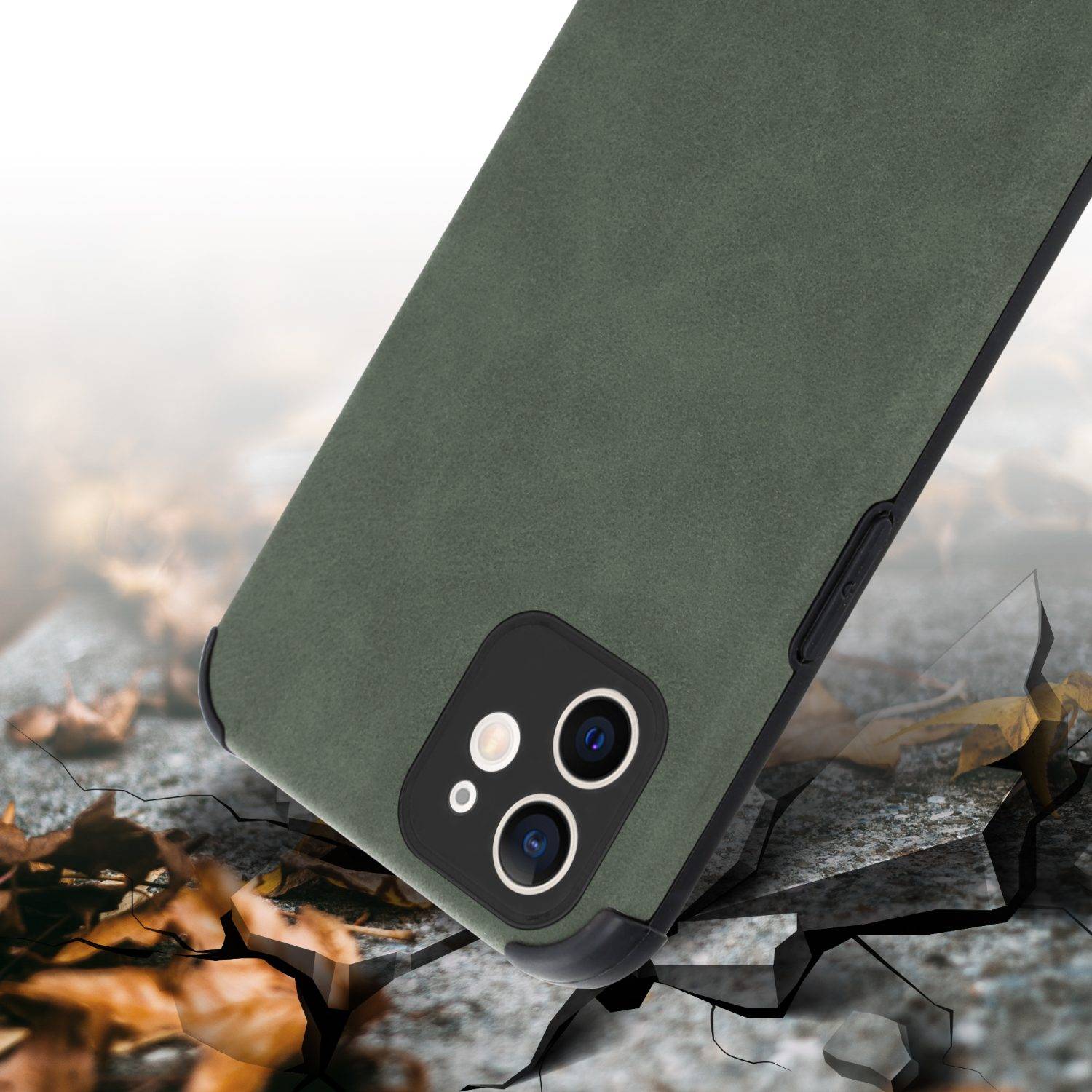 Cadorabo Hülle für Apple iPhone 11 Schutz Hülle in Grün TPU Silikon Etui edle Kunst-Wildleder Rückseite-2