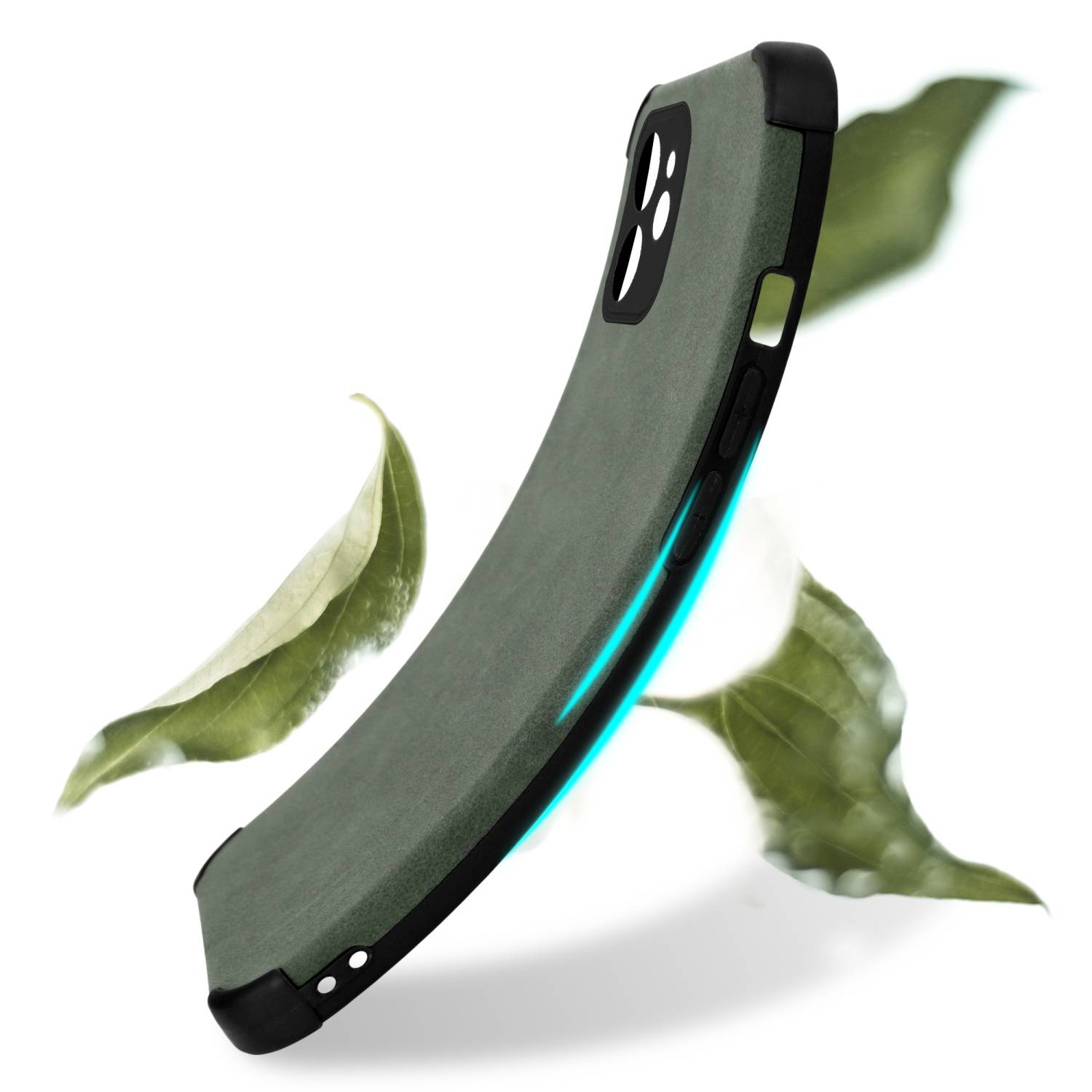 Cadorabo Hülle für Apple iPhone 11 Schutz Hülle in Grün TPU Silikon Etui edle Kunst-Wildleder Rückseite-3