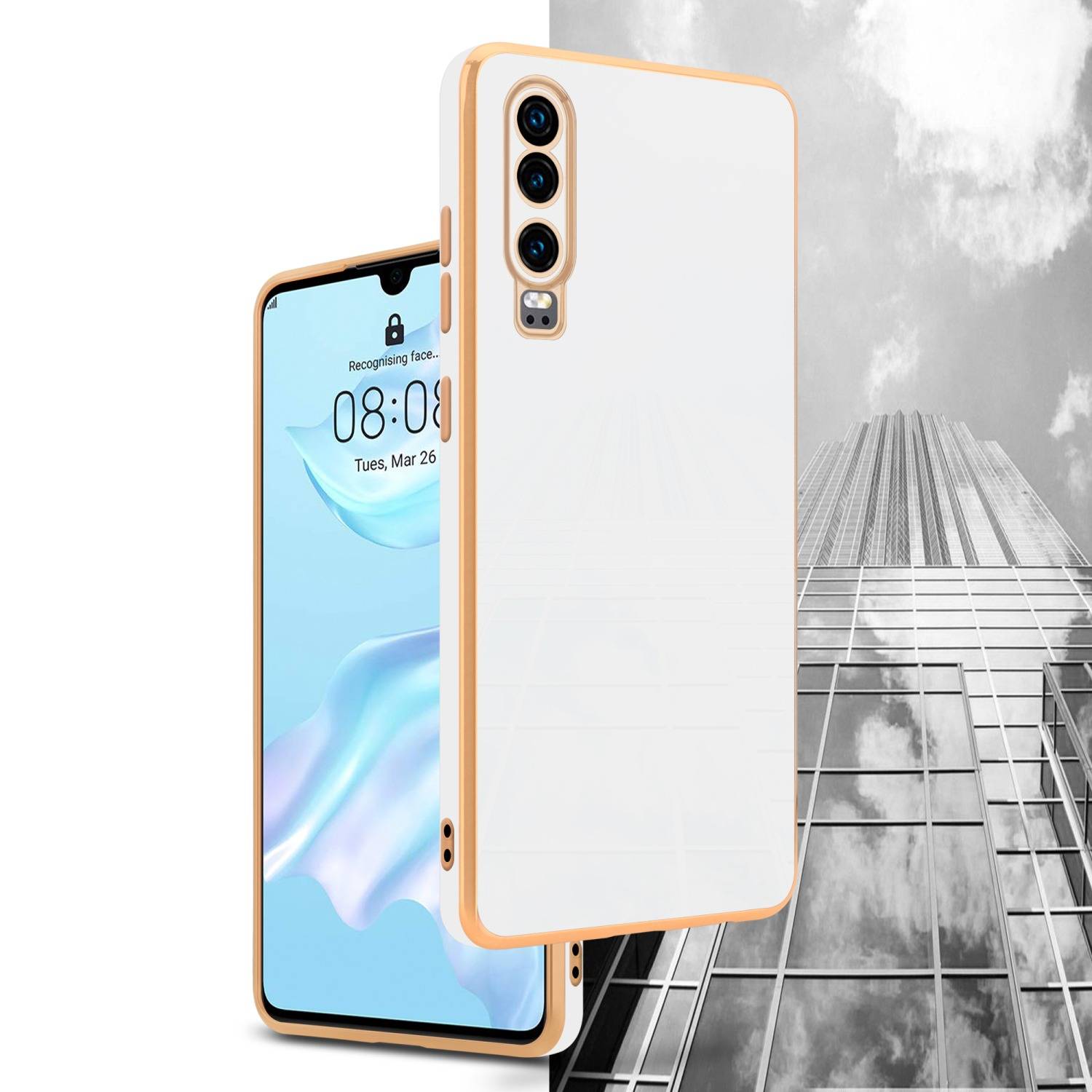 Cadorabo Schutzhülle für Huawei P30 Hülle in Weiß Handyhülle TPU Silikon Kameraschutz Etui Case-3