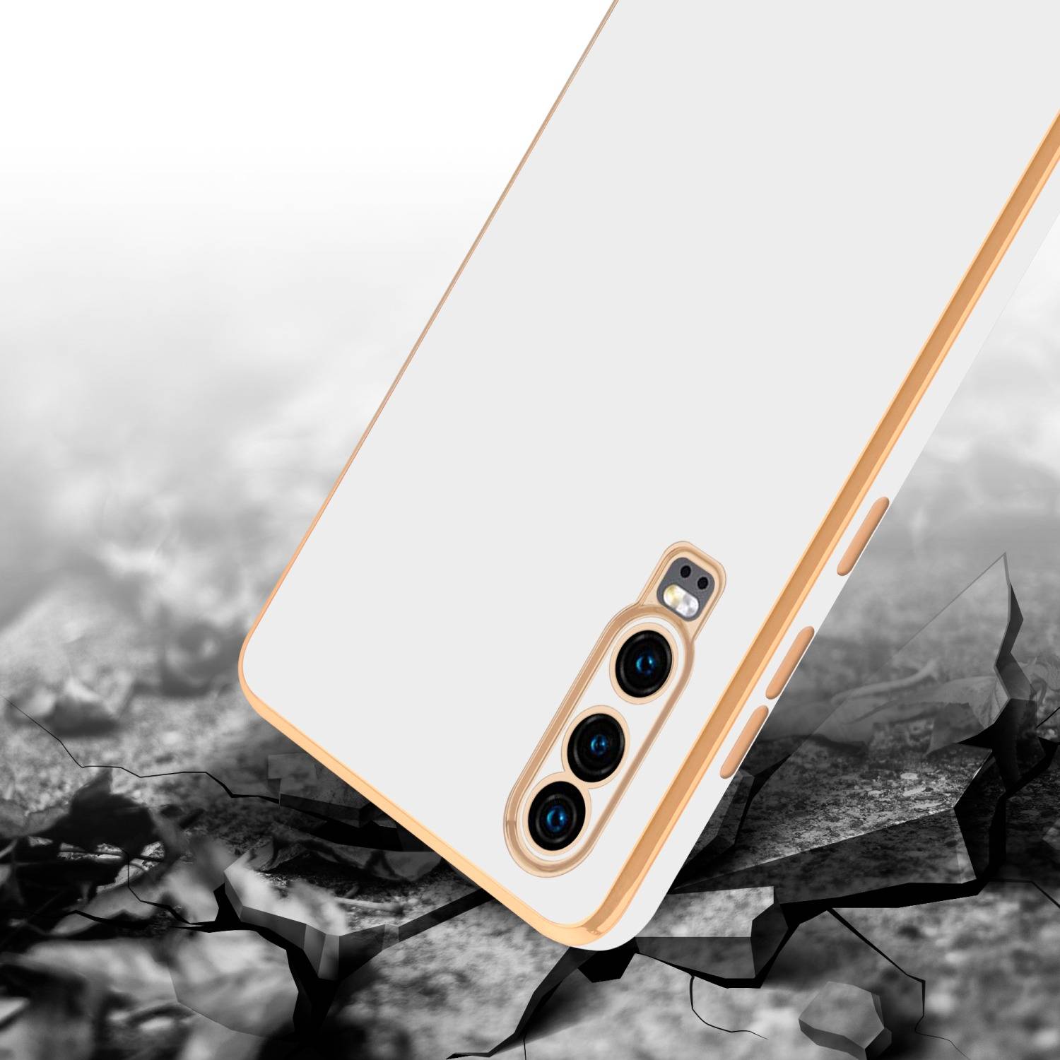 Cadorabo Schutzhülle für Huawei P30 Hülle in Weiß Handyhülle TPU Silikon Kameraschutz Etui Case-4