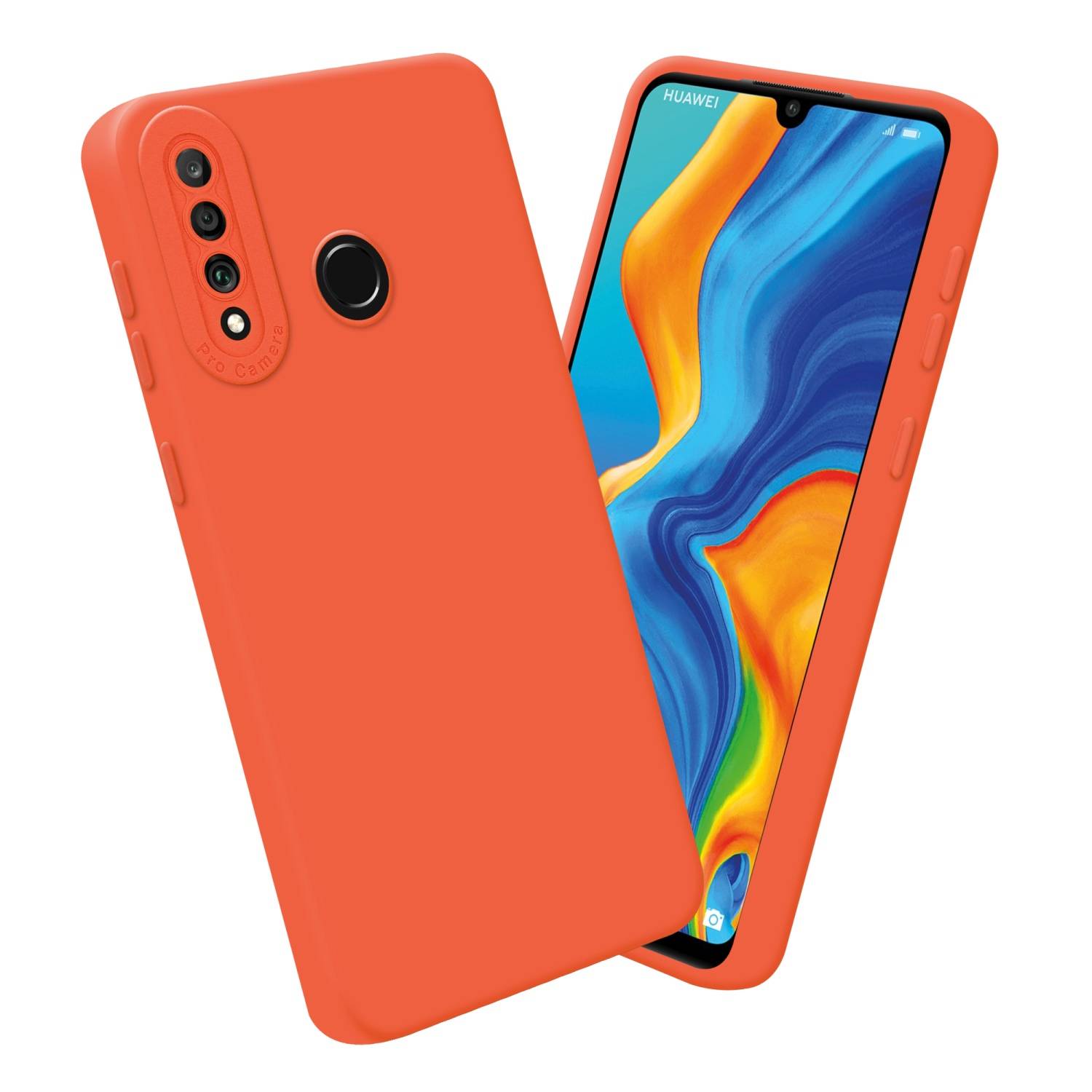 Cadorabo Hülle für Huawei P30 LITE Schutz Hülle in Orange TPU Silikon Etui Case Handyhülle-3