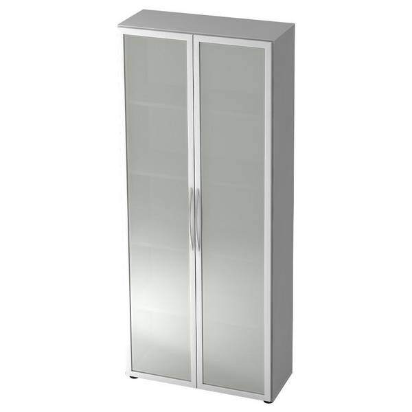 Hammerbacher Büroschrank Comfortline, Glastüren, 5 Ordnerhöhen, 80 x 34,9 x 188 cm, grau