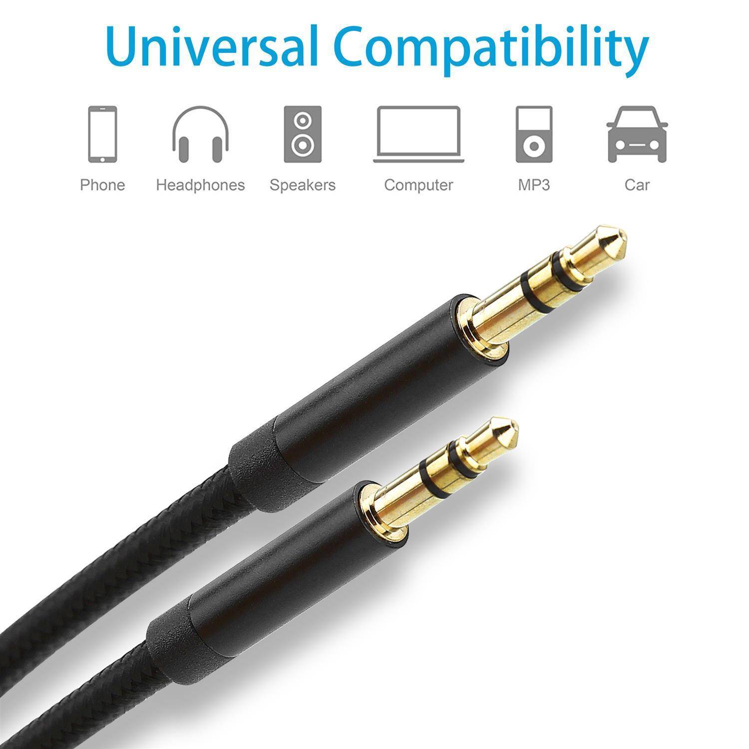 Cadorabo Aux Audio Kabel 3.5mm Aux Kabel 3.5 mm - 3 Meter in Schwarz Stereo Klinkenkabel Geräte mit 3.5mm Aux Anschluss-2