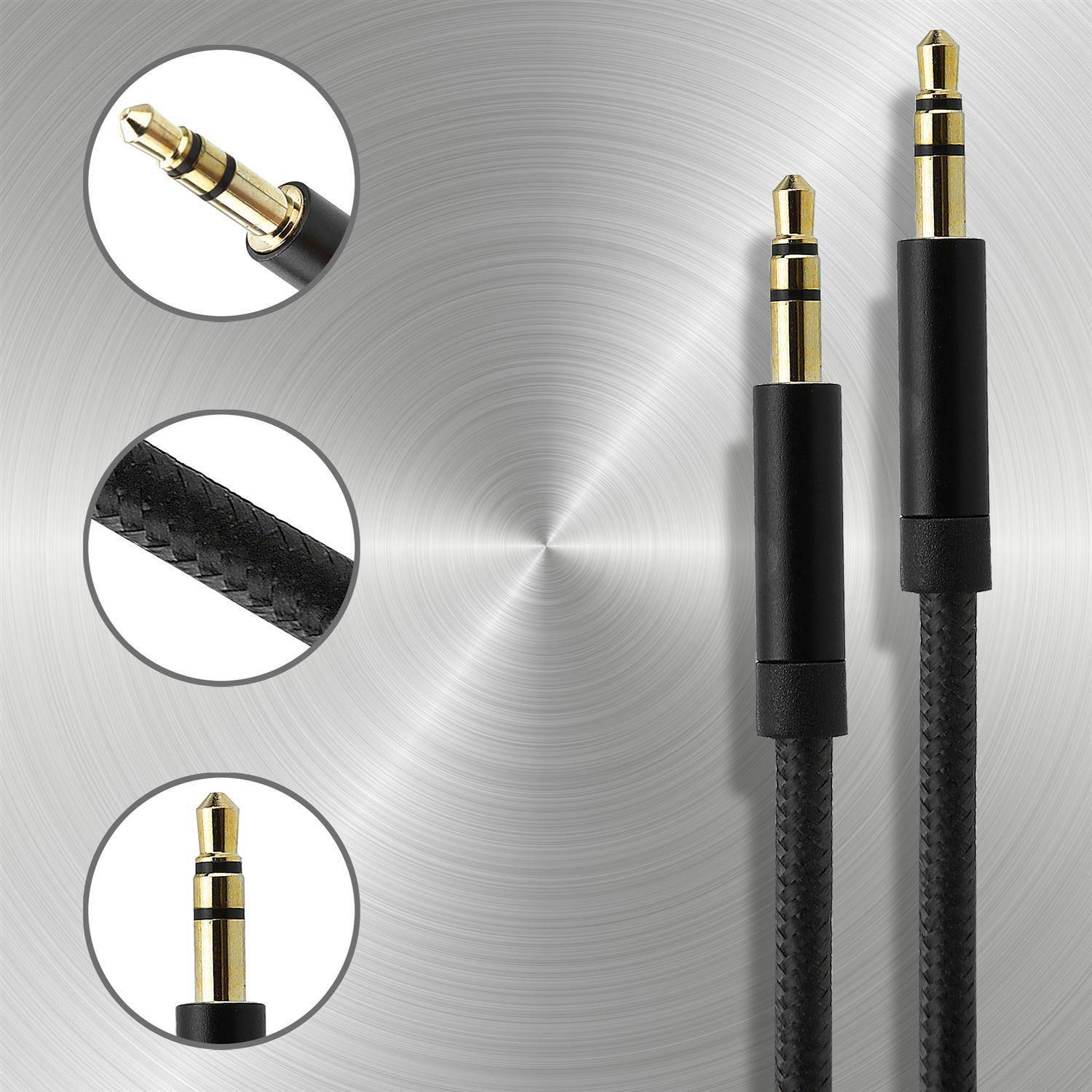 Cadorabo Aux Audio Kabel 3.5mm Aux Kabel 3.5 mm - 3 Meter in Schwarz Stereo Klinkenkabel Geräte mit 3.5mm Aux Anschluss-3