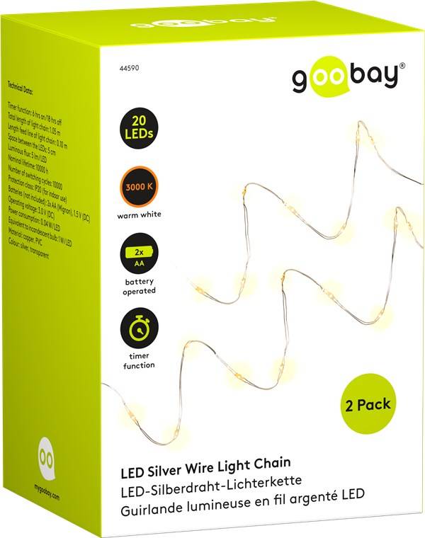 Goobay 2x 20er LED-Silberdraht-Lichterkette, inkl. Timer Stimmungsvolle Leuchtdekoration für den Innenbereich-3