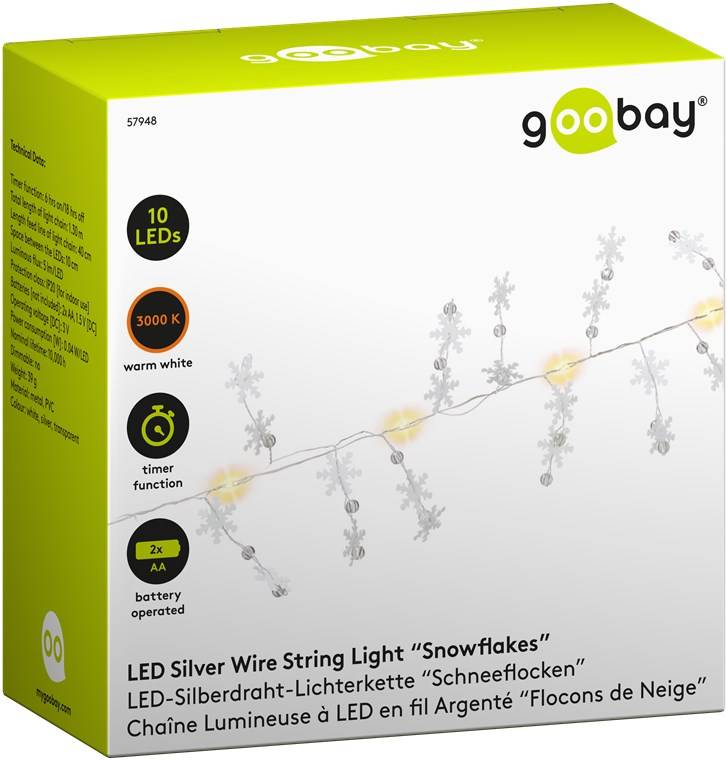 goobay - 10er LED-Silberdraht-Lichterkette "Schneeflocken"-1
