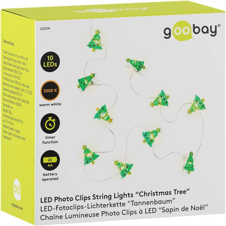 Goobay 10er LED-Fotoclips-Lichterkette "Tannenbaum" mit Timer-Funktion, warmweiß (3000 K), batteriebetrieben-2