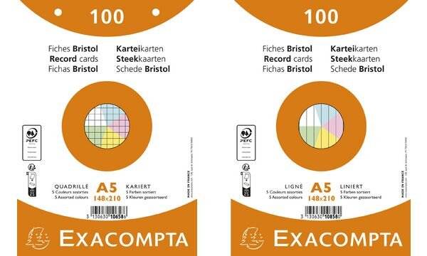 EXACOMPTA Karteikarten, DIN A5, kariert, farbig sortiert (8701282)