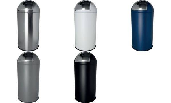 Abfallbehälter 50l Metall mit Push-Einwurfklappe weiß-1