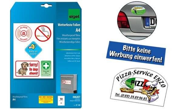 sigel Inkjet-Folie, DIN A4, weiß, opak, wetterfest, 270 my-1