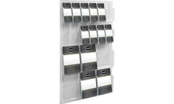 Wandprospekthalter 12 Fächer 1/3 A4 + 6 Fächer A4 hoch glasklar-1