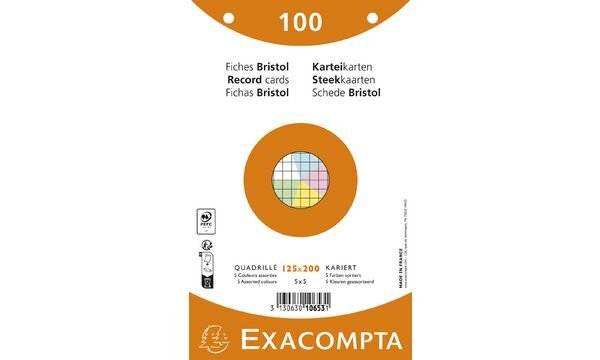 EXACOMPTA Karteikarten, 125 x 200 mm, kariert, farbig (8701270)-1