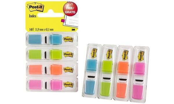 3M - Post-it Index 683-4ABBXP - Index-Streifen mit Spender - 12 x 43 mm - 140 Blatt (4 x 35)-2
