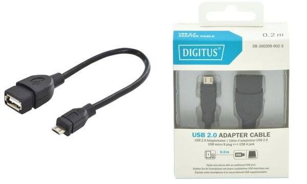 Digitus USB 2.0 Adapterkabel [1x USB 2.0 Stecker Micro-B - 1x USB 2.0 Buchse A] DB-300309-002-S 20.00 cm Rund, doppelt g-2