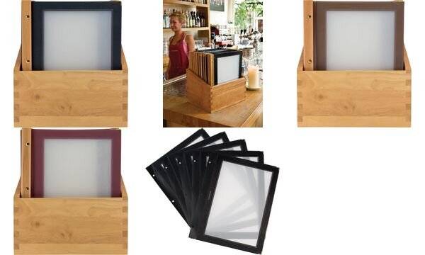 Securit Speisekarten-Mappe WOOD, DIN A4, 20er Box, schwarz-1