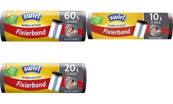 swirl Mülleimerbeutel, mit Fixierband, schwarz, 10 Liter-1