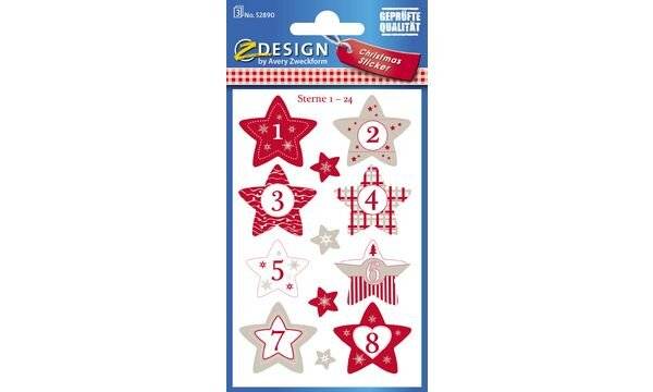 Weihnachts-Etikett Sterne 1- 24 rot/grau/weiß 24 Etiketten 3 Blatt-2