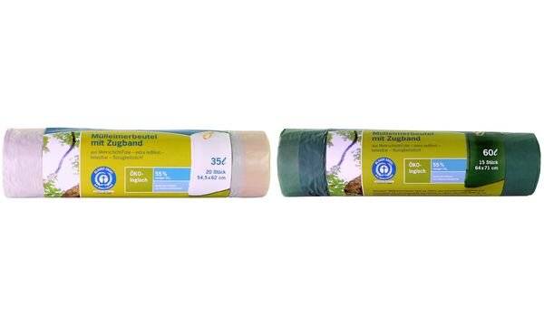 Secolan Mülleimerbeutel, mit Zugband, grün, 60 Liter, 30 my-2