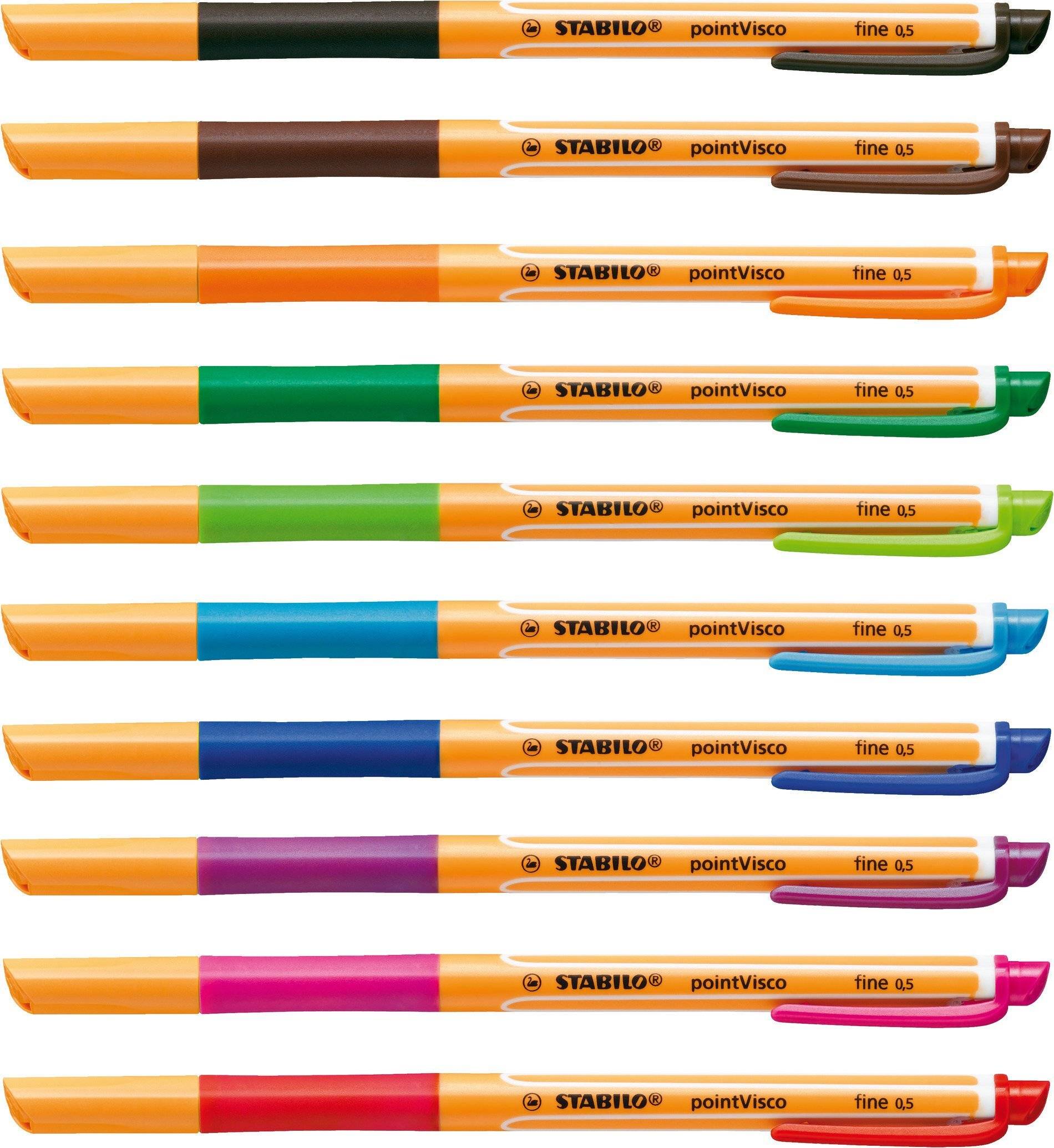 STABILO pointVisco, Verschlossener Gelschreiber, Braun, Braun, Orange, Fein, Rund, Medium-3