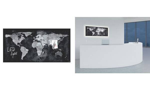 Glasmagnetboard artverum LED light Design World-Map 1300x550x15mm-2