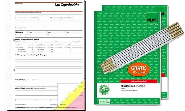 sigel Formularbuch "Bautagebuch", A4, + GRATIS Zollstock (8201333)-0