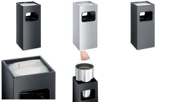 Papierkorb mit Ascher METALL eckig-7