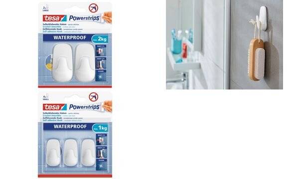 tesa Powerstrips Haken WATERPROOF Small Plastik, weiß (8759782)-0