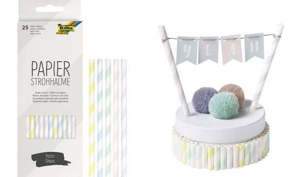 folia Papier-Trinkhalm "PASTEL STRIPES", Länge: 200 mm (57906546)-0