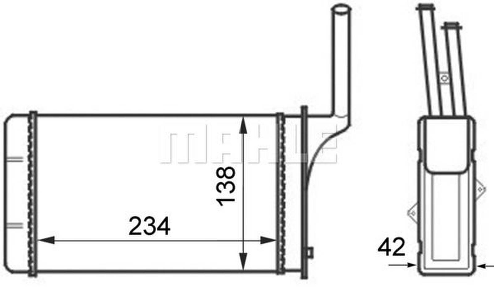 Wärmetauscher Innenraumheizung Alu 234 mm - 138 mm MAHLE für u.a. CITROËN AX-1