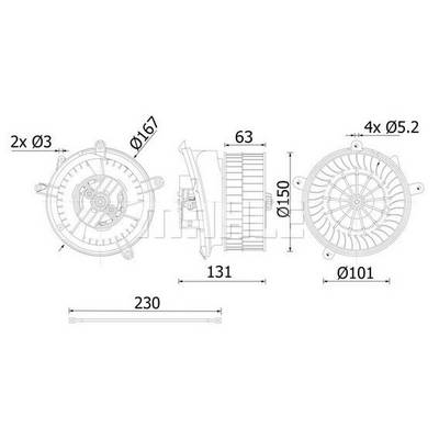 Innenraumgebläse 12 V 288 W Ø 150 mm 2-polig MAHLE für u.a. MB C-KLASSE-0