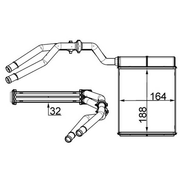 Wärmetauscher Innenraumheizung Alu 188 mm - 164 mm MAHLE für u.a. FORD MONDEO