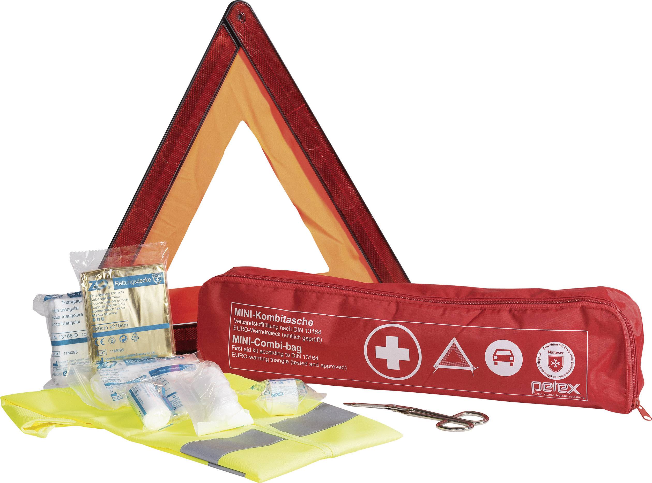 Equipement de dépannage - Housse de secours avec pansements, gilet de sécurité, triangle, etc.