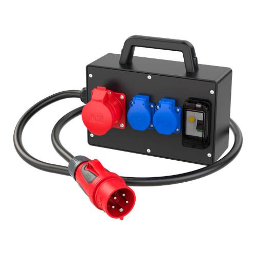 PC ELECTRIC 9216052 - Mobilverteiler "TRAUNSEE" (Eingang: 1x Stecker 400V/16A/5-pol + 1,5m Kabel | Ausgang: 1x-0