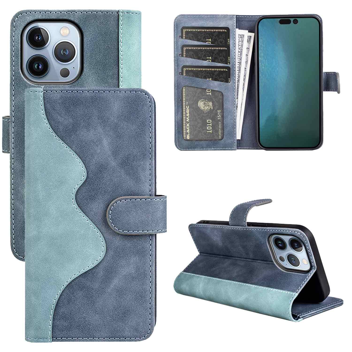 Für Apple iPhone 14 Pro Design Handy Tasche Blau Etuis Kunst-Leder Hülle Cover-0