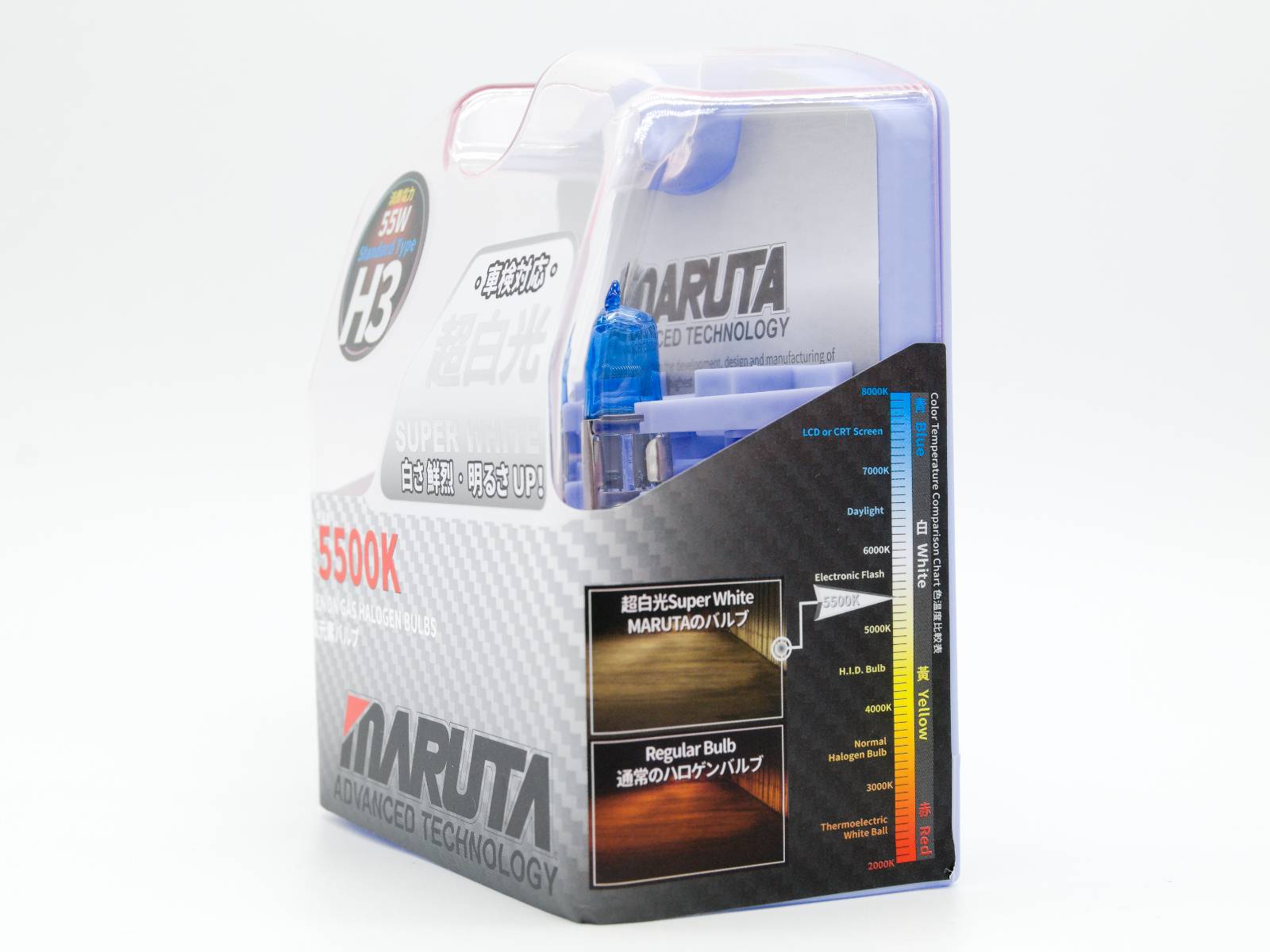 MARUTA SUPER WHITE H3 55W Halogenlampe Nebelscheinwerfer Tagfahrlicht 5500K Xenon-Effekt Quarzglas ECE (E4)-2