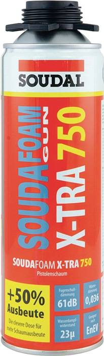 1K-Pistolenschaum SOUDAFOAM X-TRA 750 500 ml B2 grau o.Einw.-Handsch.Dose SOUDAL