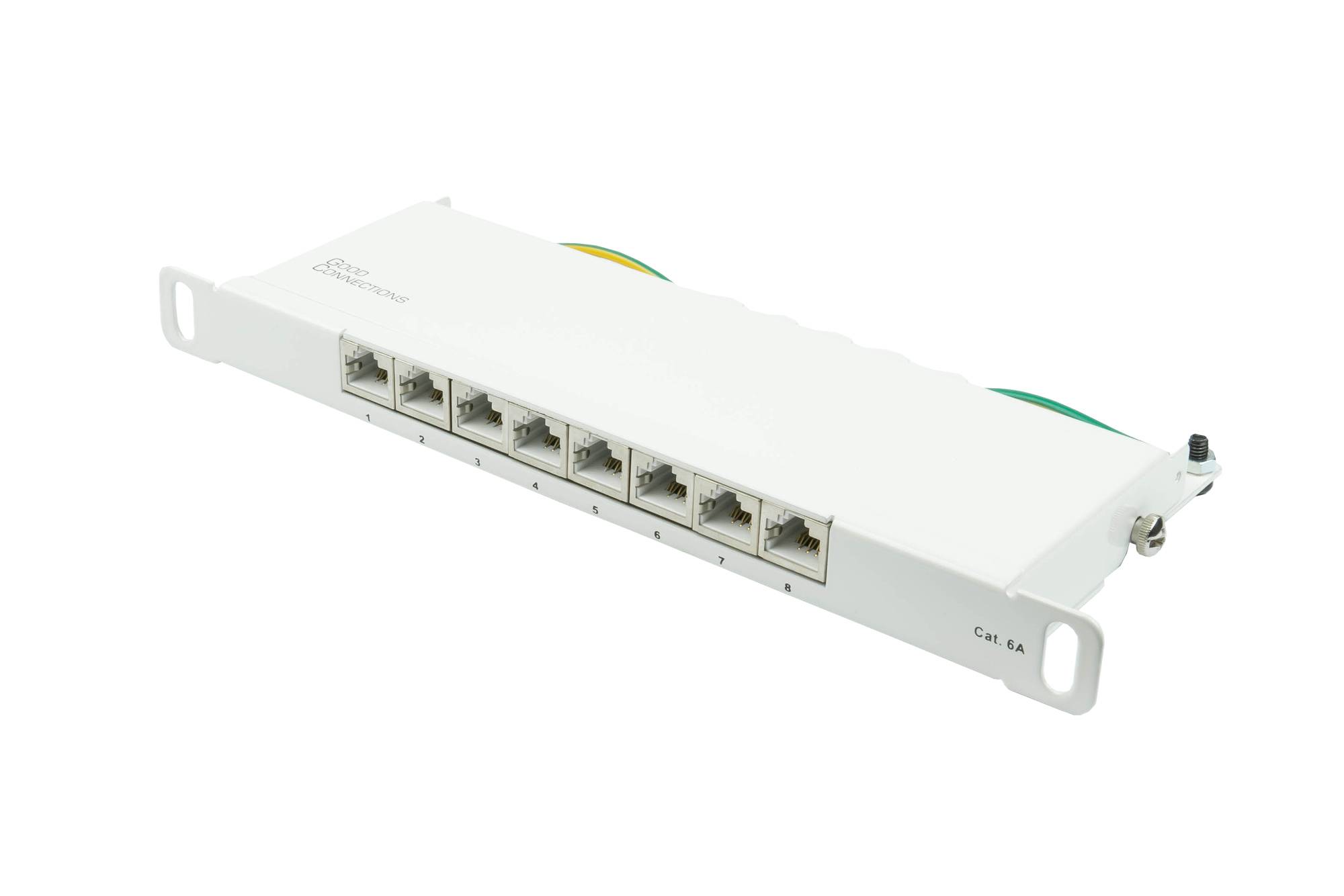 Patchpanel 10" Cat. 6A, 8-Port, 0,5 HE, STP geschirmt, werkzeugloses Öffnen, Reinweiß (RAL9010), Good Connections®-0