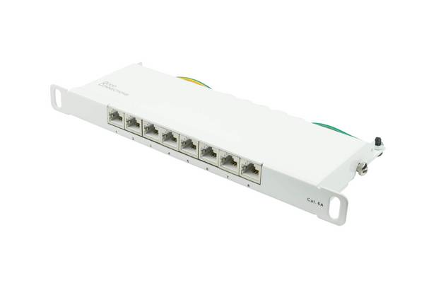 Patchpanel 10" Cat. 6A, 8-Port, 0,5 HE, STP geschirmt, werkzeugloses Öffnen, Reinweiß (RAL9010), Good Connections®