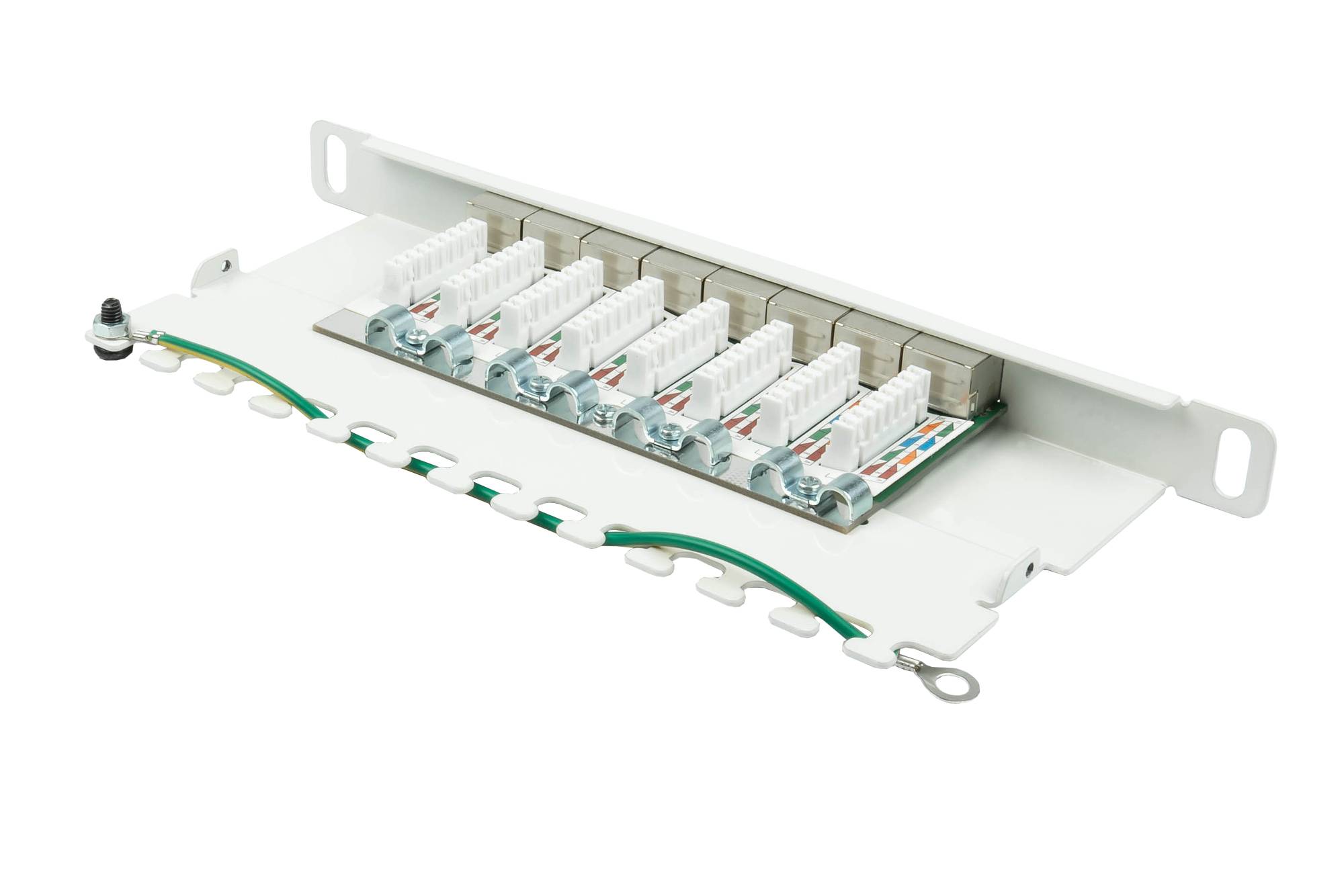 Patchpanel 10" Cat. 6A, 8-Port, 0,5 HE, STP geschirmt, werkzeugloses Öffnen, Reinweiß (RAL9010), Good Connections®-1