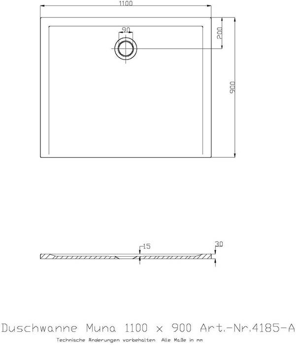 Hoesch Mineralguss-Duschwanne MUNA 1100x900x30mm we-1