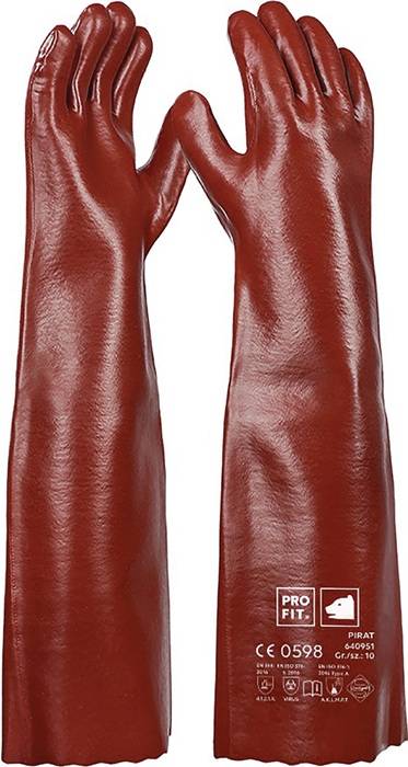 Chemikalienschutzhandschuh Pirat Gr.10 rotbraun PVC EN388,EN ISO374-1 PSAIII-0