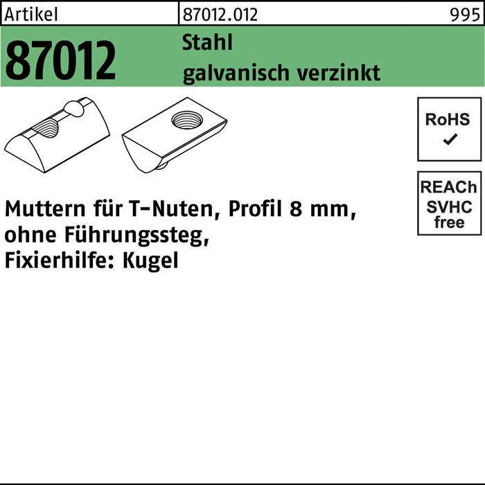 T-Nutenmutter R 87012 o.Führungssteg 8mm M8 Stahl galv.verz. 100 Stück-0