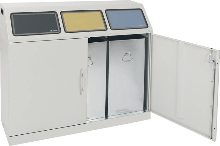 Wertstoffsammler H1000xB1180xT380mm Inh.3x 70l RAL 7035 o.Trethebel STUMPF-0